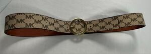 Michael Kors MK Logo Reversible Belt Unisex Authentic Gold Buckle Brown MEDIUM